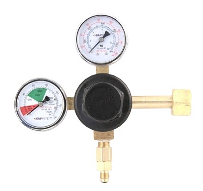 Primary Soda Co2 Regulator European 30mm Euro Nut Inlet, 1P/1P, 1/4 Flare Outlet w/Ck, 160 & 2000 lb GaugesTaprite T5741PMHPBK-EN